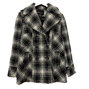 Moda International Women’s Double Breasted Coat | Black White Plaid | Size Small
